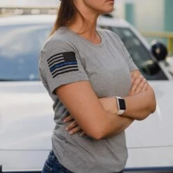 Women's Blue Line Flag T-Shirt - Dark Heather Gray -Daily Clothing Store BlankPoster 2000X2000 4BlueLineFlag min