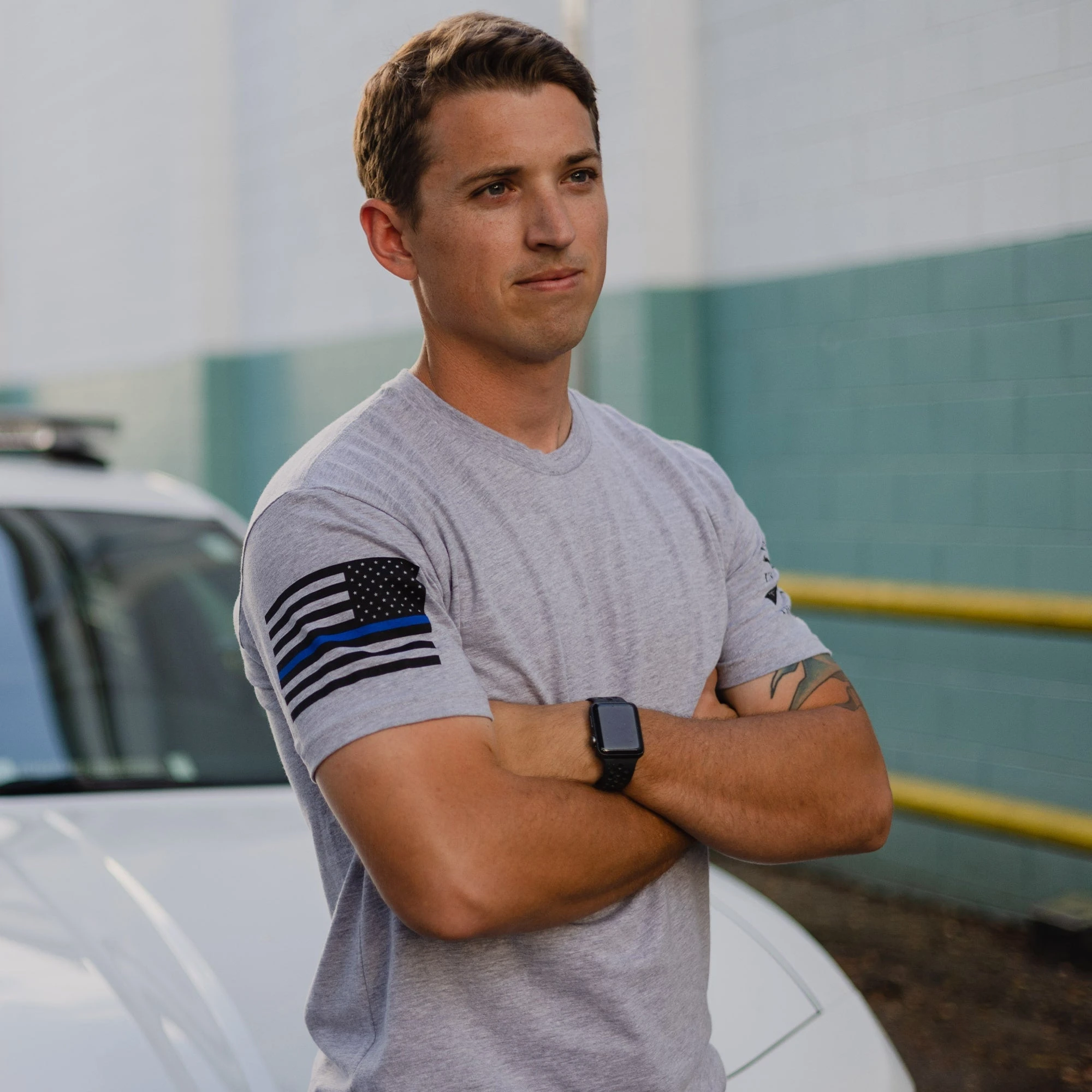 Blue Line Flag Basic T-Shirt - Heather Gray 4 Blue Line Flag Basic T-Shirt - Heather Gray - Image 2