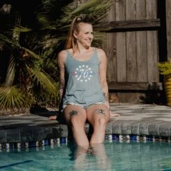 Women's 76 We The People Flowy Tank - Stonewash Denim