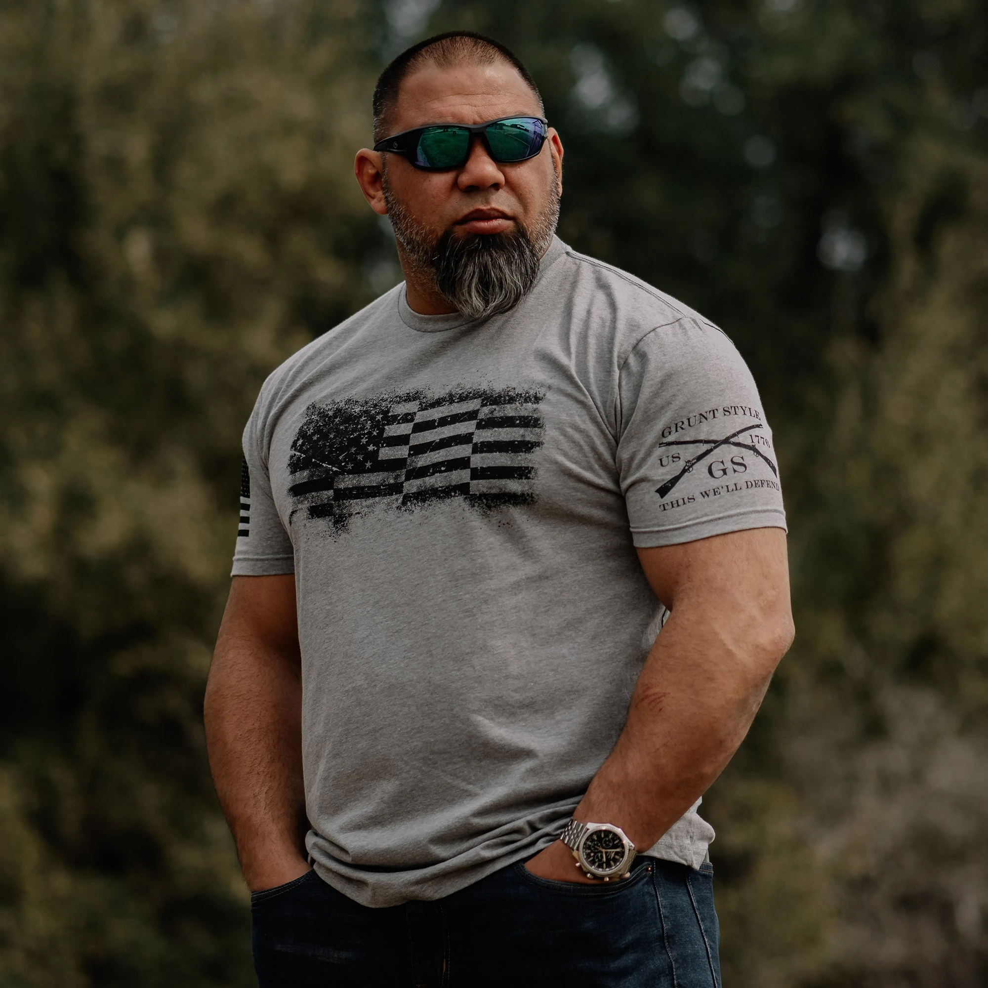 Bar Flag T-Shirt - Dark Heather Gray 4 Bar Flag T-Shirt - Dark Heather Gray - Image 2