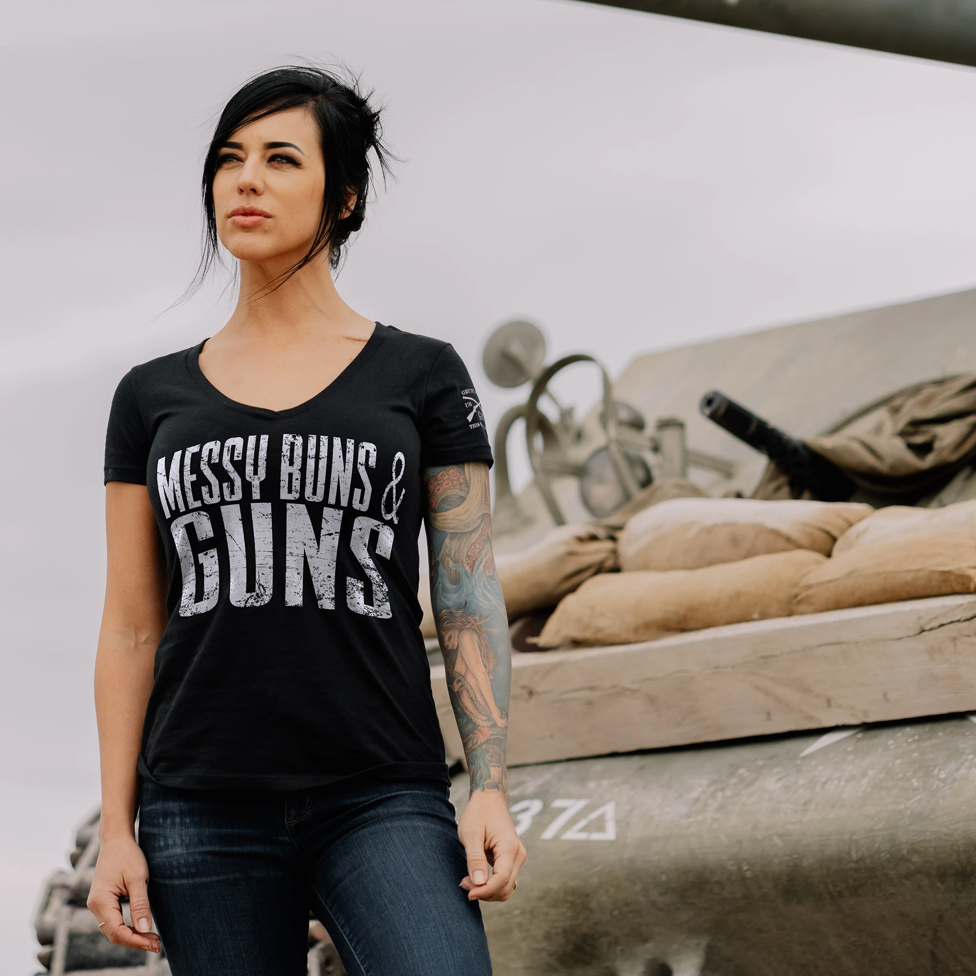 Women's Messy Buns & Guns V-Neck - Black 7 Women's Messy Buns & Guns V-Neck - Black - Image 5