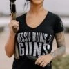 Women's Messy Buns & Guns V-Neck - Black -Daily Clothing Store BlankPoster 2000X2000 copy4MB G VNeck
