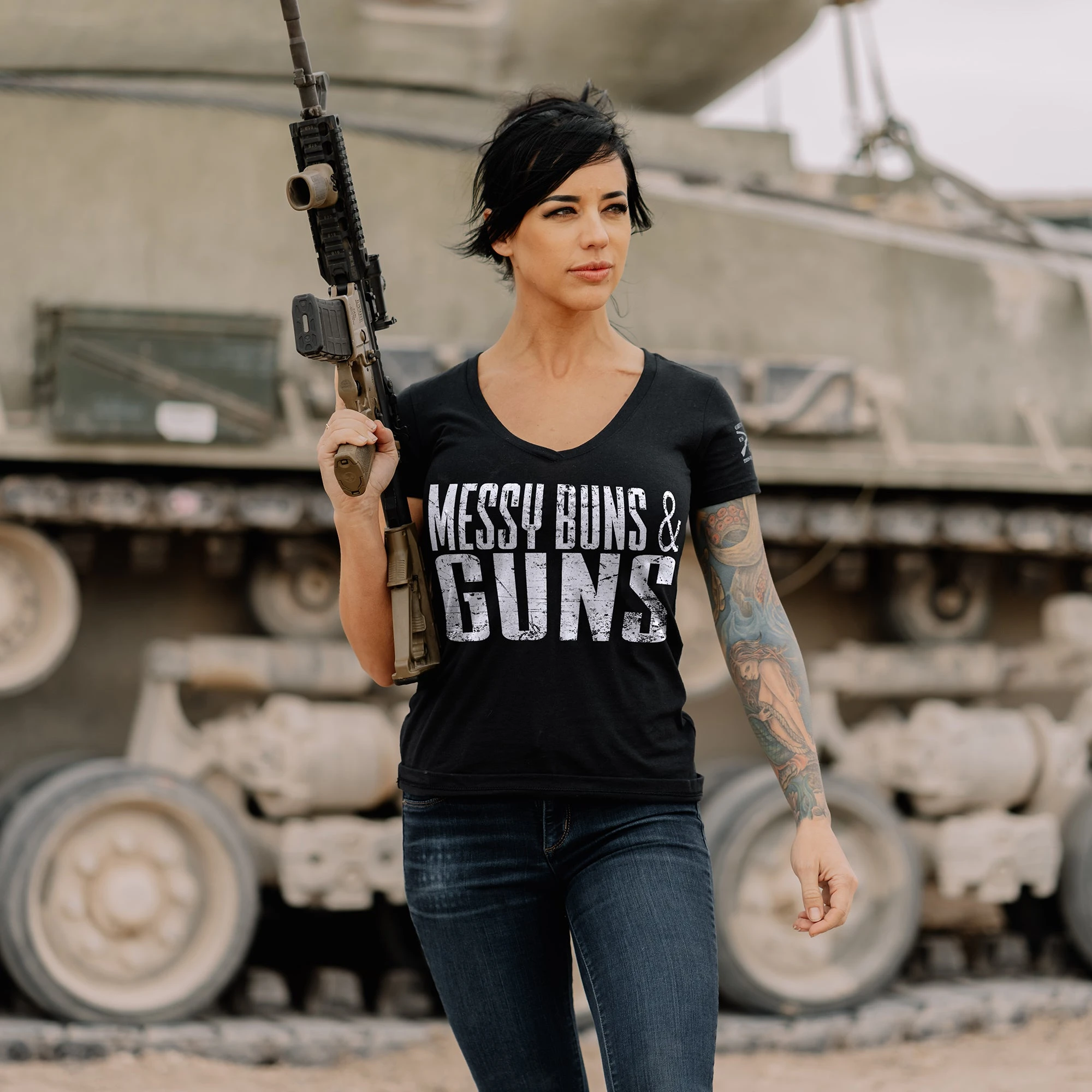 Women's Messy Buns & Guns V-Neck - Black 8 Women's Messy Buns & Guns V-Neck - Black - Image 6