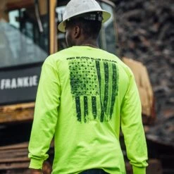 Red Blood Blue Collar™ Long Sleeve - Safety Green -Daily Clothing Store BlankPoster 2000x2000 GS5804RedBloodBlueCollarLS SafetyGreen 3