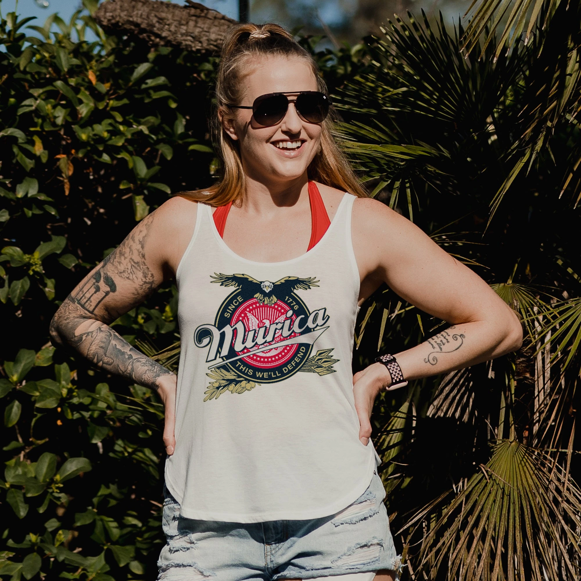 Women's Murica Brewing Flowy Tank - White 3 Women's Murica Brewing Flowy Tank - White