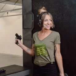 Women's Love Guns Poem V-Neck - Military Green