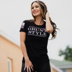 Women's Grunt Style Stacked Logo Ombre T-Shirt - Black -Daily Clothing Store BlankPoster 2000x2000 GS5424Women sGruntStyleStackedLogoOmbre Black