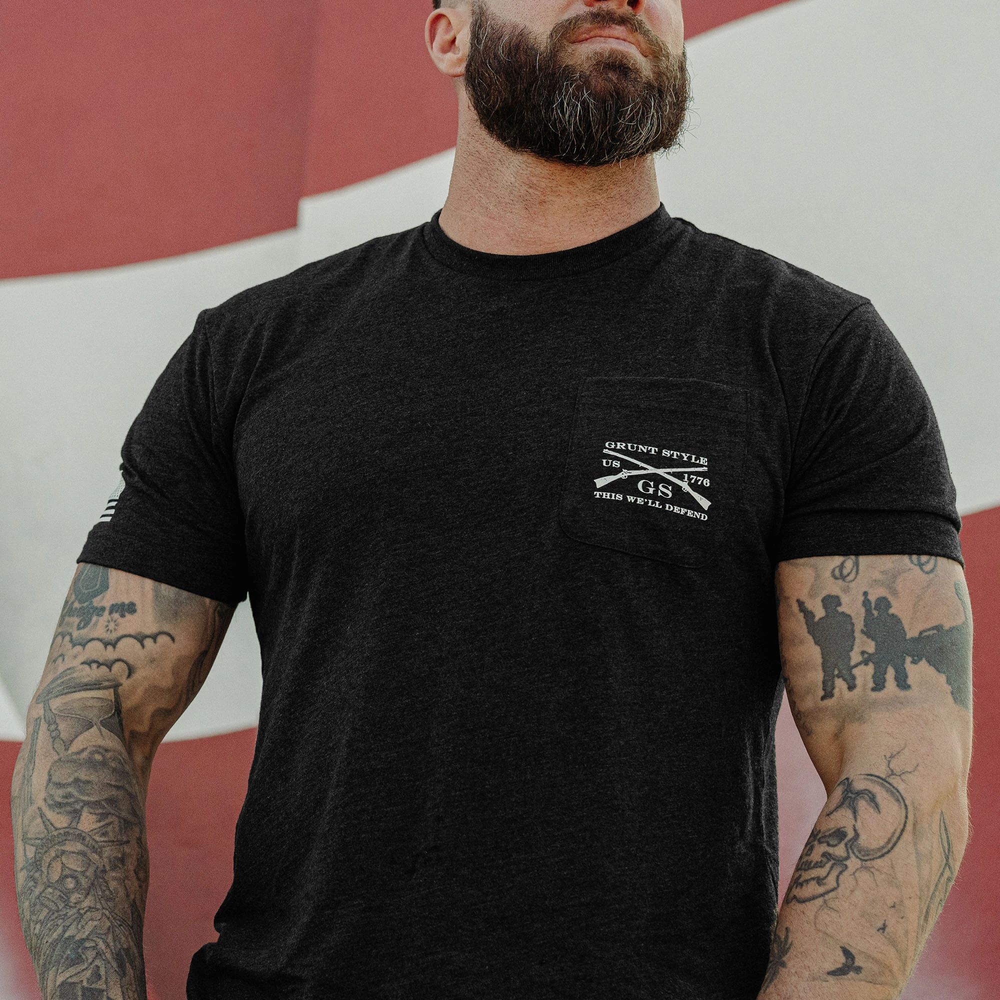 Rifle Flag Pocket T-Shirt - Black Heather 7 Rifle Flag Pocket T-Shirt - Black Heather - Image 5