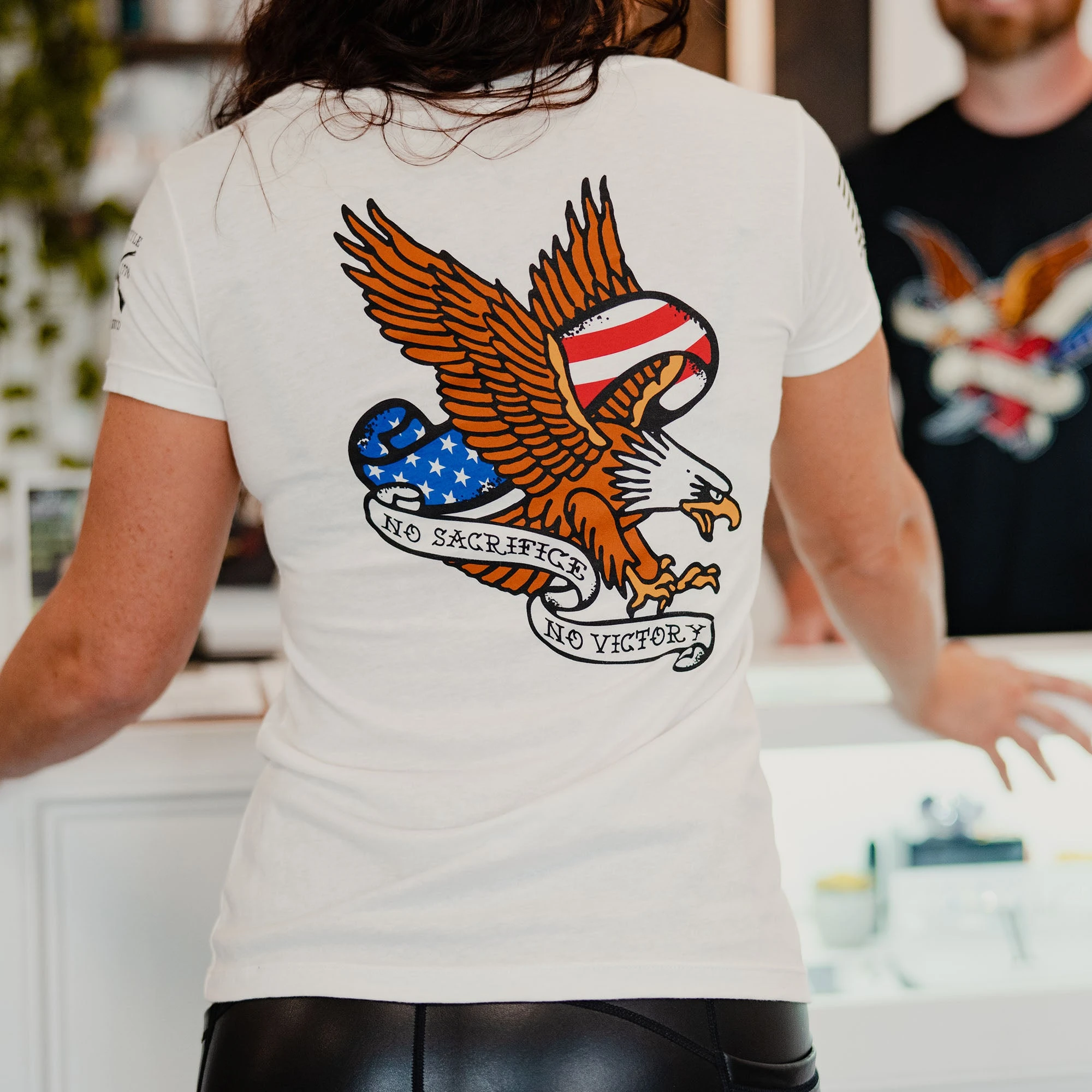 Women's No Sacrifice No Victory V-Neck - White 3 Women's No Sacrifice No Victory V-Neck - White