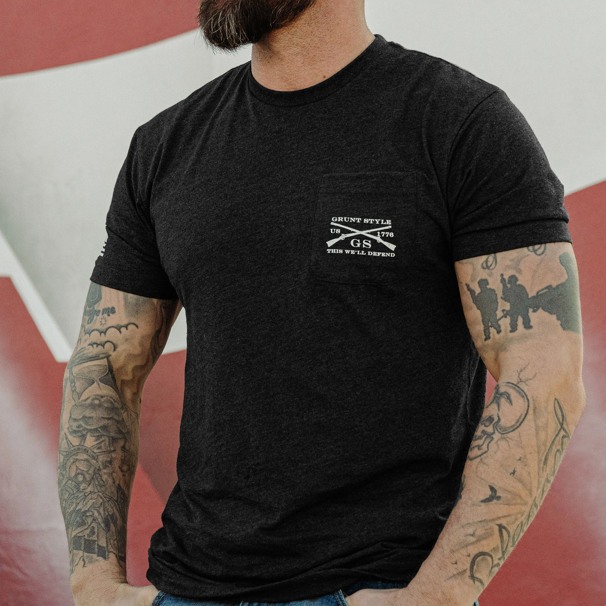 Rifle Flag Pocket T-Shirt - Black Heather 5 Rifle Flag Pocket T-Shirt - Black Heather - Image 3