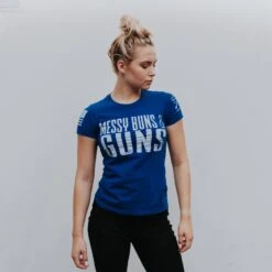 Women's Messy Buns And Guns T-Shirt - Royal -Daily Clothing Store GS2855 MessyBuns Guns 52