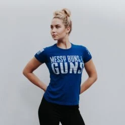 Women's Messy Buns And Guns T-Shirt - Royal -Daily Clothing Store GS2855 MessyBuns Guns 60
