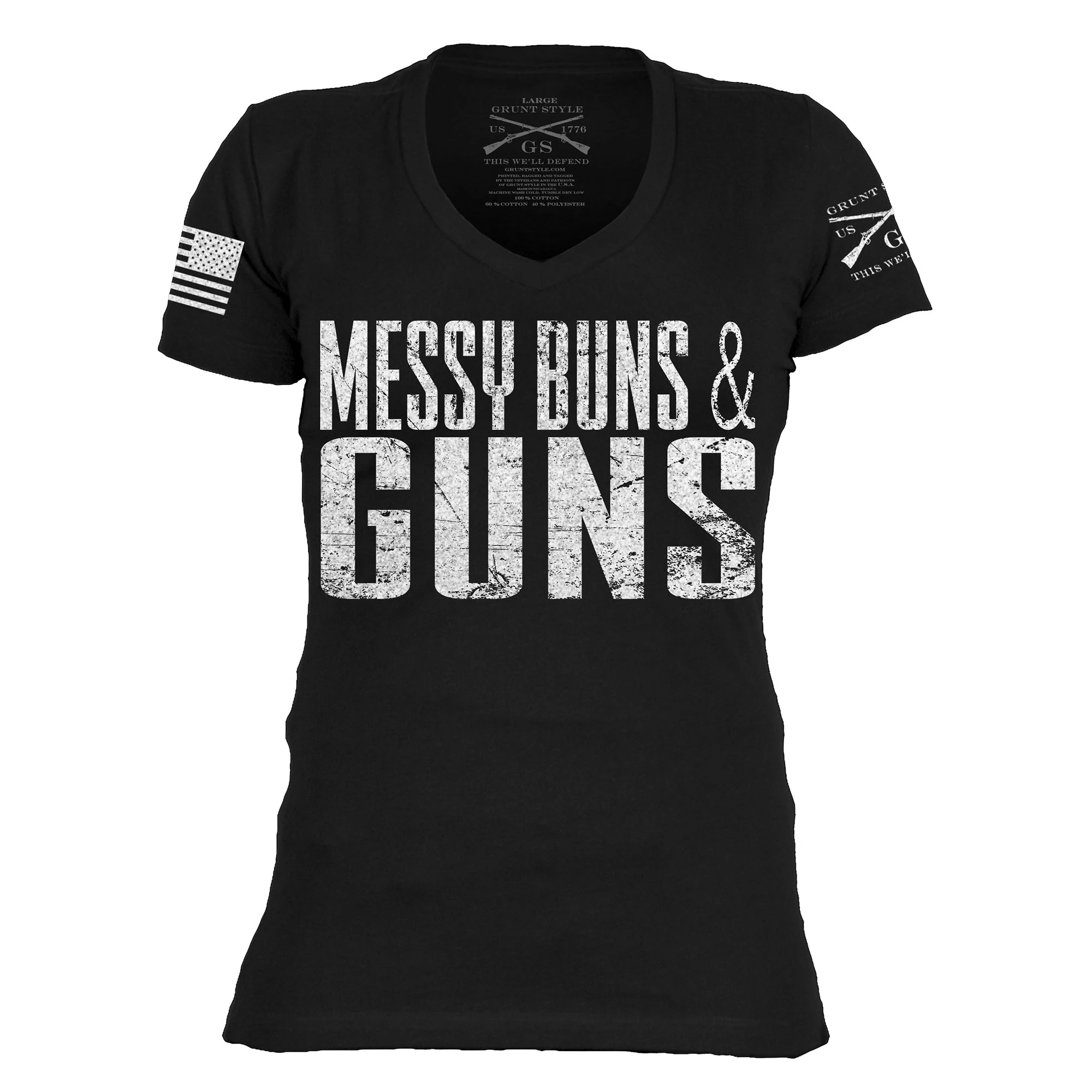 Women's Messy Buns & Guns V-Neck - Black 4 Women's Messy Buns & Guns V-Neck - Black - Image 2