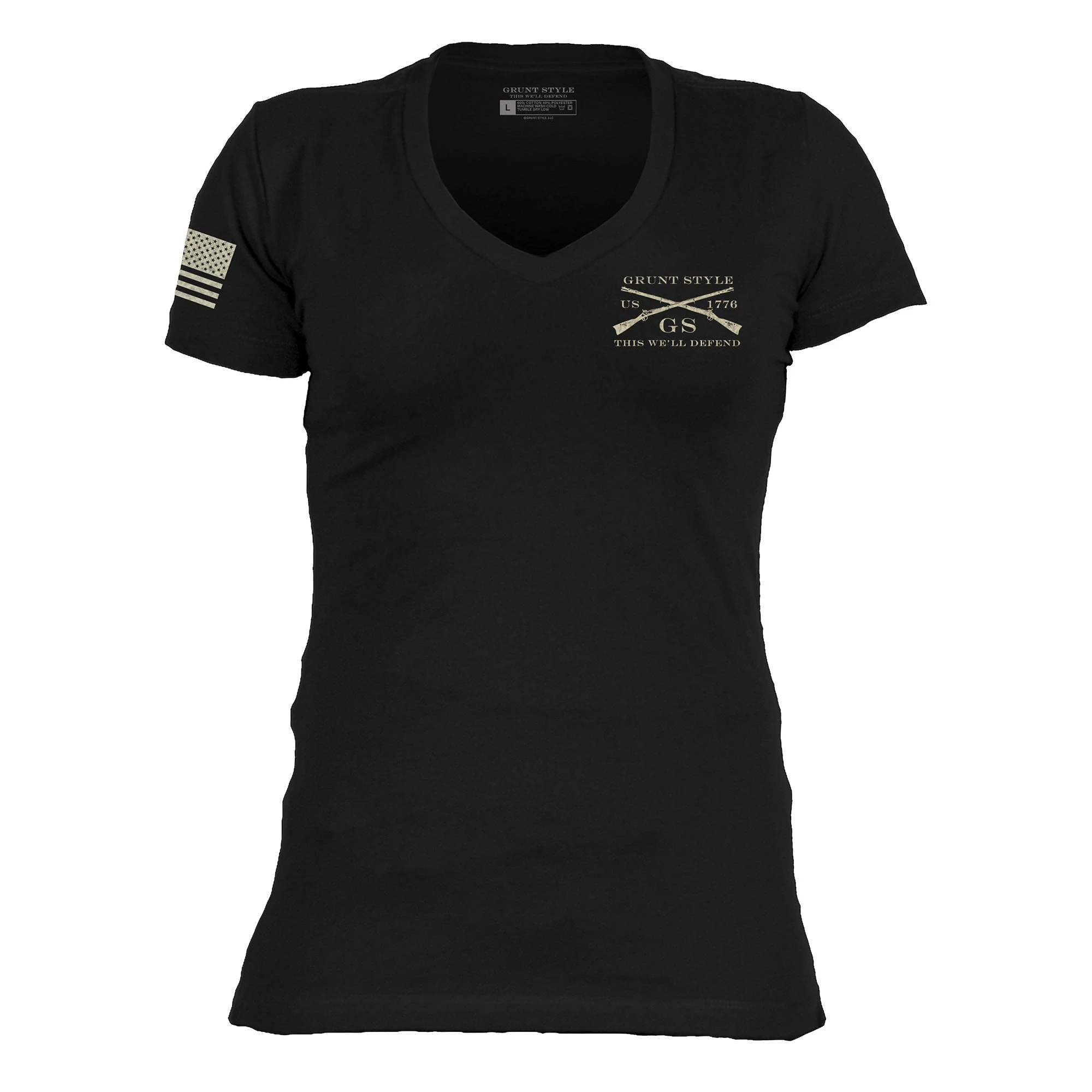 Women's Grunt Style Stars & Bars V-Neck - Black 8 Women's Grunt Style Stars & Bars V-Neck - Black - Image 6