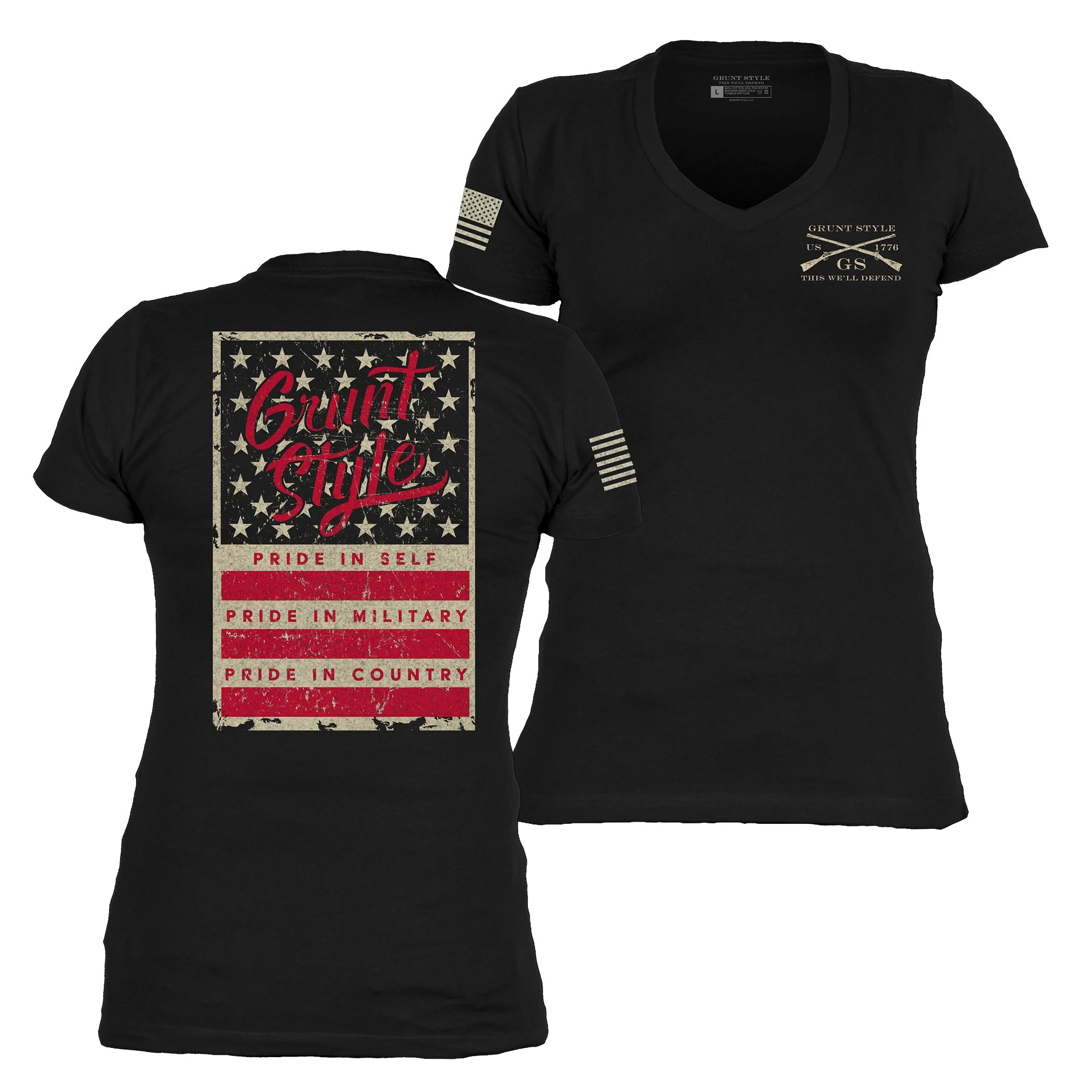 Women's Grunt Style Stars & Bars V-Neck - Black 4 Women's Grunt Style Stars & Bars V-Neck - Black - Image 2