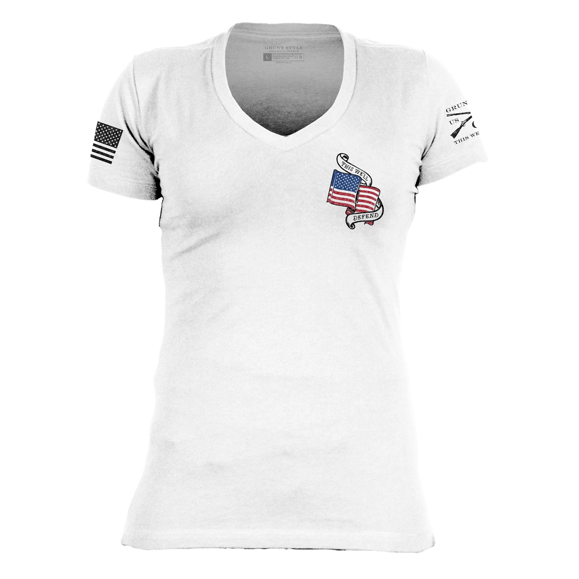 Women's No Sacrifice No Victory V-Neck - White 9 Women's No Sacrifice No Victory V-Neck - White - Image 7