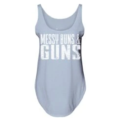 Women's Messy Buns & Guns Flowy Tank - Stonewash Denim -Daily Clothing Store GS5809 MessyBuns GunsWomen sFlowyTank StonewashDenim WEB READY front