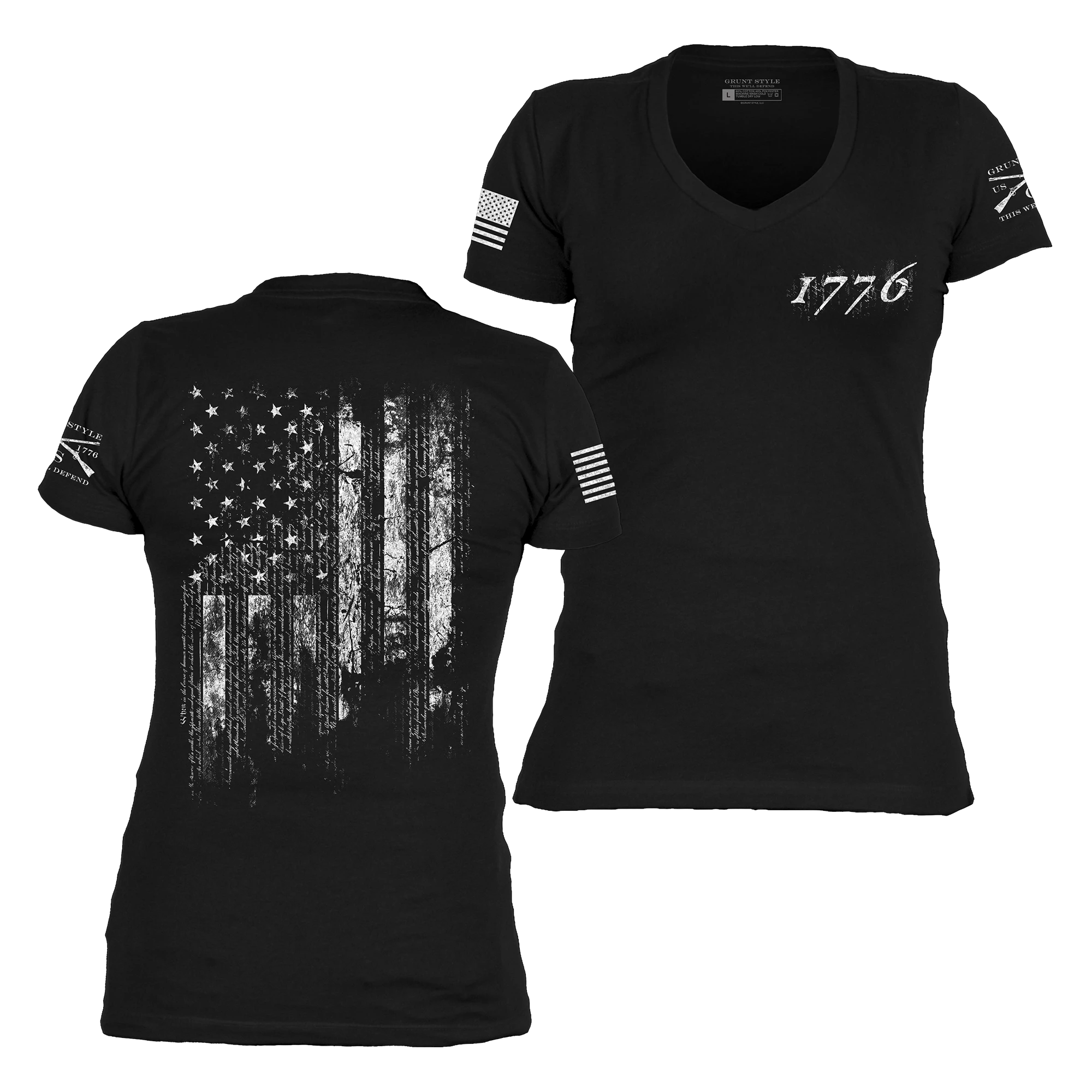 Women's 1776 Flag V-Neck - Black 3 Women's 1776 Flag V-Neck - Black