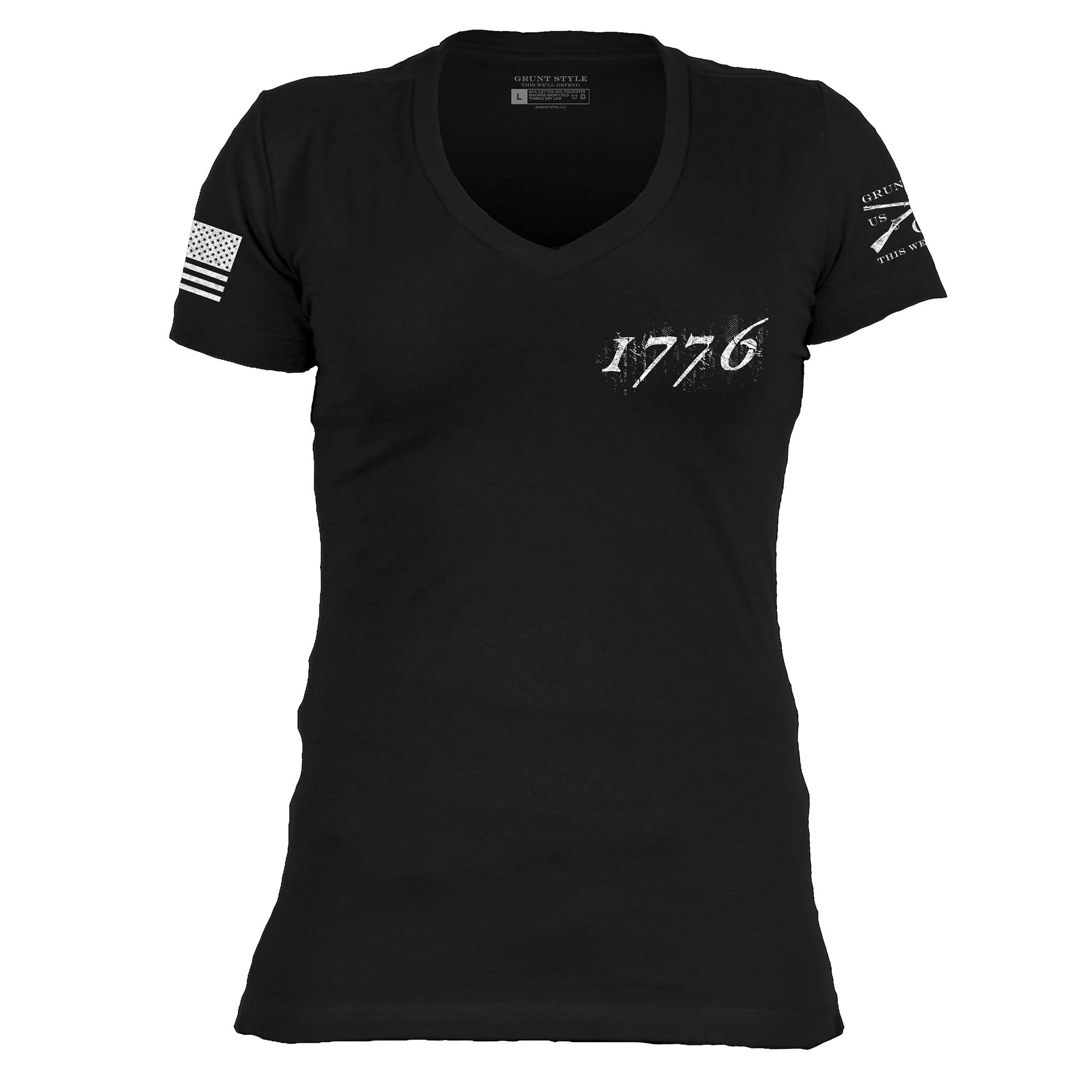 Women's 1776 Flag V-Neck - Black 4 Women's 1776 Flag V-Neck - Black - Image 2