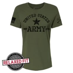 Women's Army Est. 1775 Relaxed Fit T-Shirt - Military Green -Daily Clothing Store GSAR0044 Women sArmyEst1775RelaxedFitT Shirt MilitaryGreen WEB READY 0000 Front rf