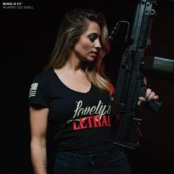 Women's Lovely & Lethal V-Neck - Black -Daily Clothing Store Model Info Poster 2000x2000 GS5464 Lovely LethalWomen sV Neck Black
