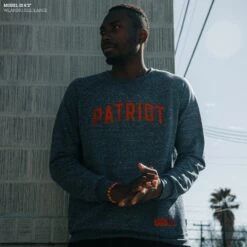 Zero F's Given Terry Crew Sweatshirt - Navy Heather -Daily Clothing Store Model Info Poster 2000x2000 GS5475 ZeroF sGivenTerryCrewSweatshirt NavyHeather 4