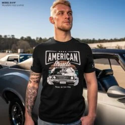American Muscle T-Shirt - Black -Daily Clothing Store Model Info Poster 2000x2000 GS5539 AmericanMuscleMen sTee 2