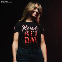 Women's Rosé All Day Slim Fit T-Shirt - Black -Daily Clothing Store Model Info Poster 2000x2000 GS5565 RoseAllDayWomen sSlimFitTee Black
