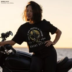 Women's War Eagle Oversized Cropped T-Shirt - Black -Daily Clothing Store Model Info Poster 2000x2000 GS5632 WarEagleWomen sOversizedCroppedTee Black