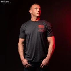 Red Blood Blue Collar™ T-Shirt - Charcoal 12 Red Blood Blue Collar™ T-Shirt - Charcoal -Daily Clothing Store Model Info Poster 2000x2000 GS5758RedBloodBlueCollar Charcoal 1