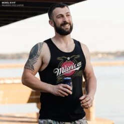 Men's Murica Brewing Tank - Black -Daily Clothing Store Model Info Poster 2000x2000 GS5811MuricaSince1776men sTank Blank