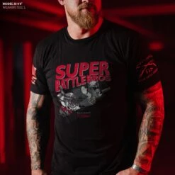 Super Battle Bros T-Shirt - Black -Daily Clothing Store Model Info Poster 2000x2000 GS5937SuperBattleBros