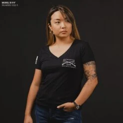 Women's Easy Rider V-Neck - Black -Daily Clothing Store Model Info Poster 2000x2000 GS5959EasyRiderV Neck Black