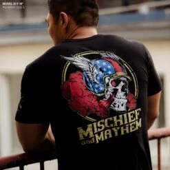 Mischief And Mayhem T-Shirt - Black -Daily Clothing Store Model Info Poster 2000x2000 GS5777MischiefandMayhem Black