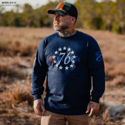 76 We The People Long Sleeve - Navy -Daily Clothing Store Model Info Poster 2000x2000 GS579976WethePeopleLS Navy