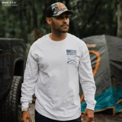 Join Or Die Long Sleeve - White 16 Join Or Die Long Sleeve - White -Daily Clothing Store Model Info Poster 2000x2000 GS5803JoinorDieLS White