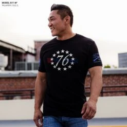 76 We The People T-Shirt - Black 9 76 We The People T-Shirt - Black -Daily Clothing Store Model Info Poster 2000x2000 GS621276WethePeople Black