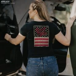 Women's Grunt Style Stars & Bars V-Neck - Black 10 Women's Grunt Style Stars & Bars V-Neck - Black -Daily Clothing Store Model Info Poster 2000x2000 copy3